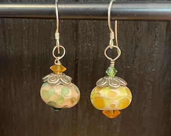 Vintage Mismatched Artisan Lampwork Glass Bead Dangle Earrings | Sterling Silver Wires