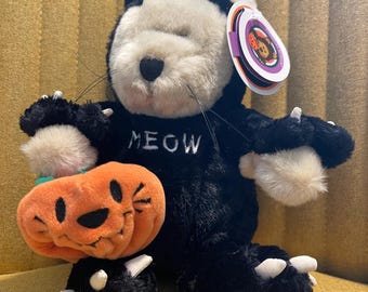 2002 Starbucks Bearista Stuffed Bear, Halloween Black Cat Bear MEOW Collectible with Tags
