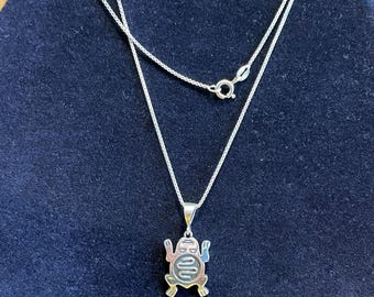 Signed Vintage Sterling Silver Stylized Southwestern Frog Pendant Necklace