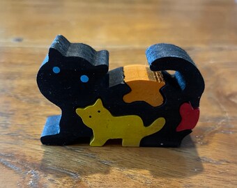Wooden Cat & Kitten Puzzle: Handcrafted Animal Puzzle
