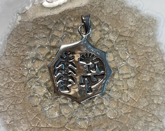 Vintage Kokopelli with Corn aka Maize Sterling Silver Pendant | Southwestern Native American Wearable Art