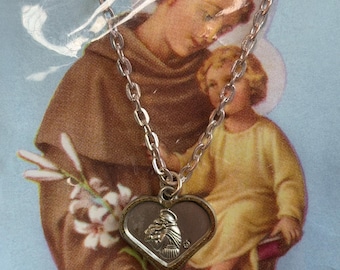 Vintage St. Anthony Saint of Miracles Medal Necklace and Prayer Card