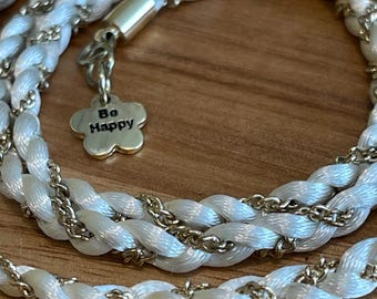 Vintage Braided White Cord and Gold Chain Necklace 23"