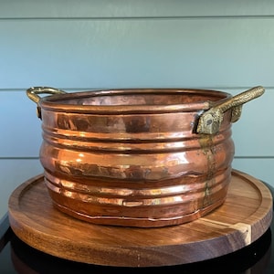 Vintage Solid Copper Pot with Brass Handles