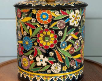 Damaged Lid - Vintage Daher Round Floral Embossed Tin Canister Made in England