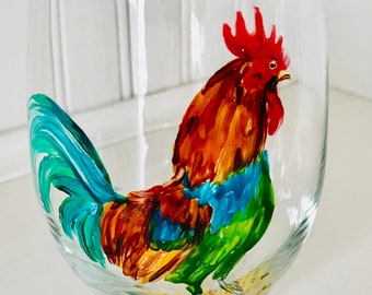 Hand Painted Chicken Wine Glass
