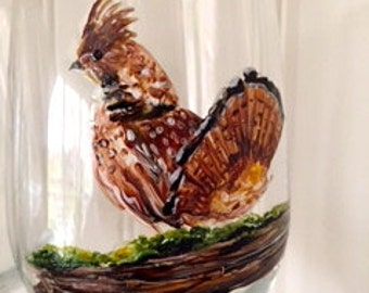 Grouse Wine Glass or Rocks Glass, Perfect Gift for Grouse Hunters.