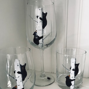 Bear Wine Glass.  Hand Painted