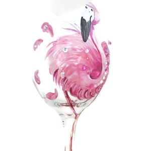 Flamingo Wine Glass. Hand Painted Flamingo Makes a Great Birthday Gift.