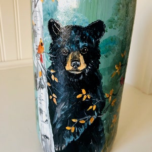 Black Bear Lighted Bottle, Hand Painted
