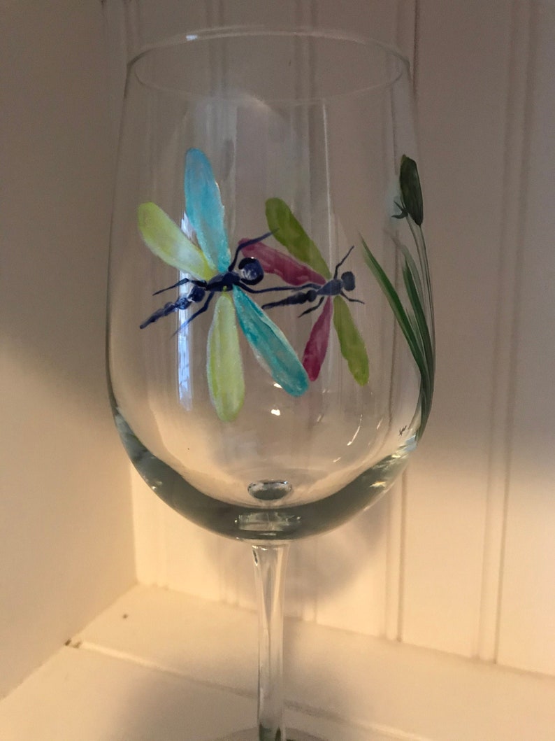 Dragonfly Wine Glass. Hand Painted Etsy