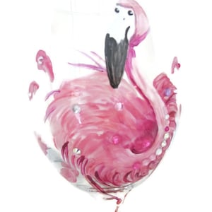Flamingo Wine Glass. Hand Painted Flamingo Makes a Great Birthday Gift. image 2