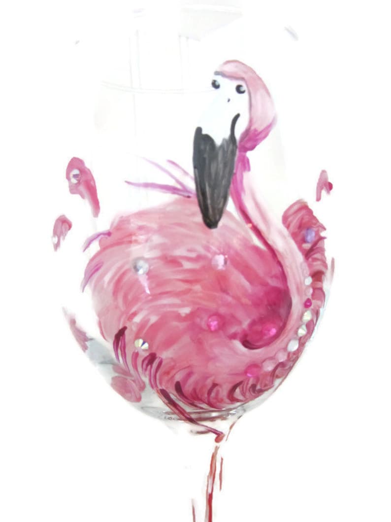 Flamingo Wine Glass. Hand Painted Flamingo Makes a Great Birthday Gift. image 2