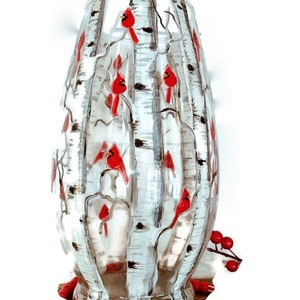 Cardinals and Birch Trees Candle Holder or Vase