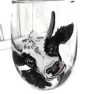Hand Painted Cow Wine Glass