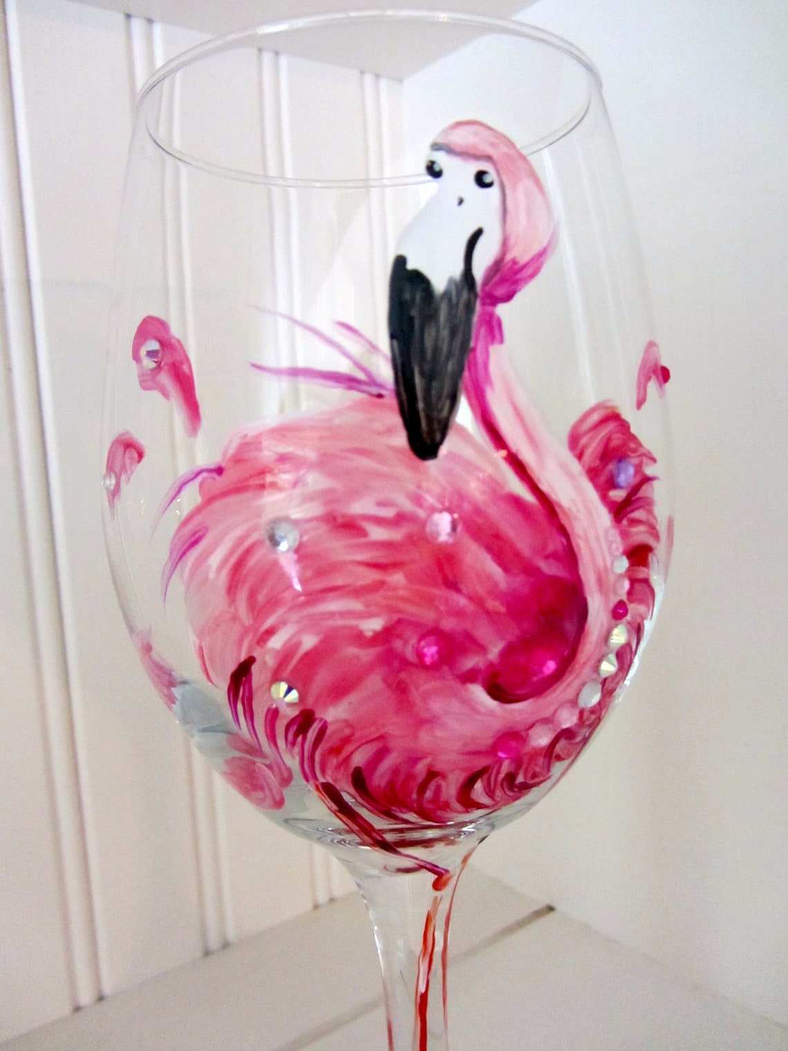 Flamingo Wine Glass. Hand Painted Flamingo Makes a Great Etsy