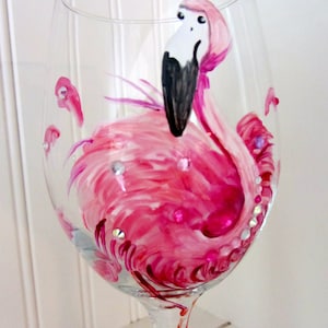 Flamingo Wine Glass. Hand Painted Flamingo Makes a Great Birthday Gift. image 4