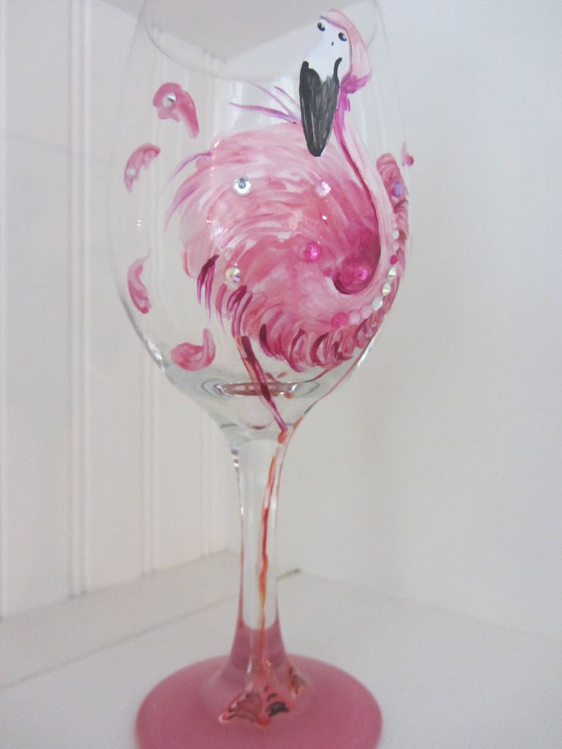 Flamingo Wine Glass. Hand Painted Flamingo Makes a Great Birthday Gift. image 3