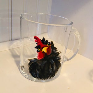 Taza de café con forma de pollo, pintada a mano