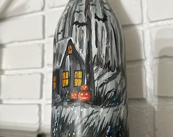 Halloween Witch Cottage Lighted Bottle, Hand Painted