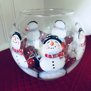 Hand Painted Snowman Candy Dish or Candle Holder