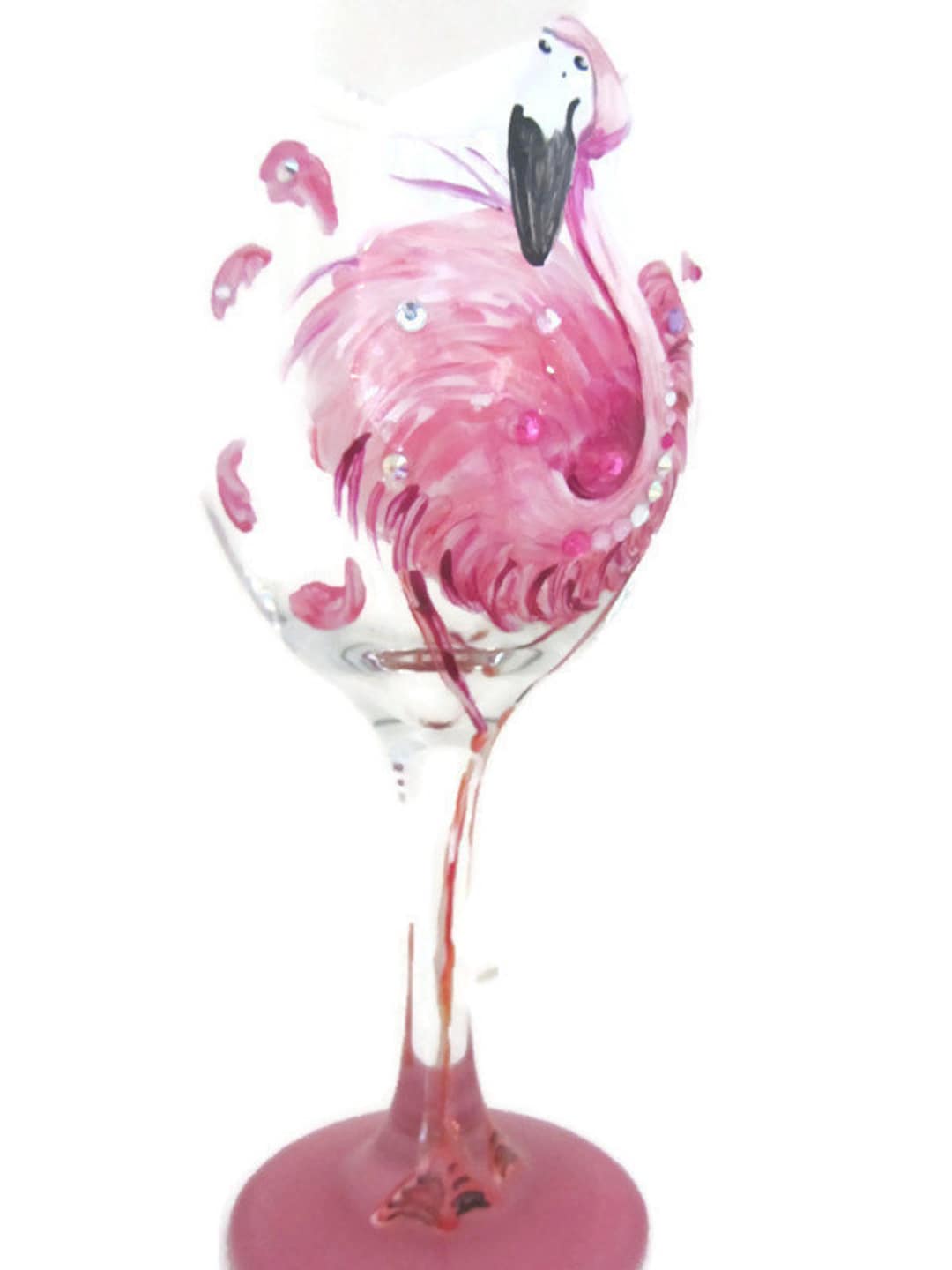 Flamingo Wine Glass. Hand Painted Flamingo Makes a Great Birthday Gift