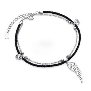 Black string bracelet, angel wing bracelet, lucky bracelet, string bracelet, cord bracelet