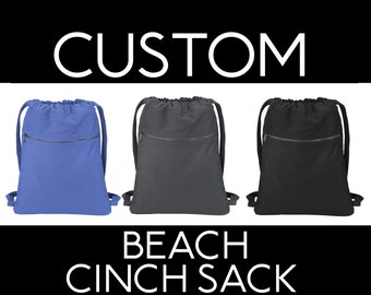 Custom Beach Cinch Sack- Drawstring Bag- Design Your Own Bag