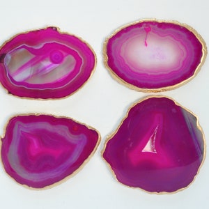 Pink Agate Coaster Set // Gold Edge // Set of Four // Gift Idea // Home Decor