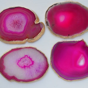 Pink Agate Coaster Set // Gold Edge // Set of Four // Gift Idea // Home Decor