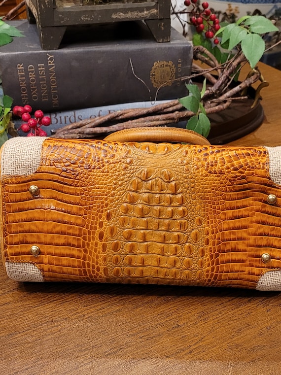 Brahmin tan crocodile embossed leather and woven … - image 9