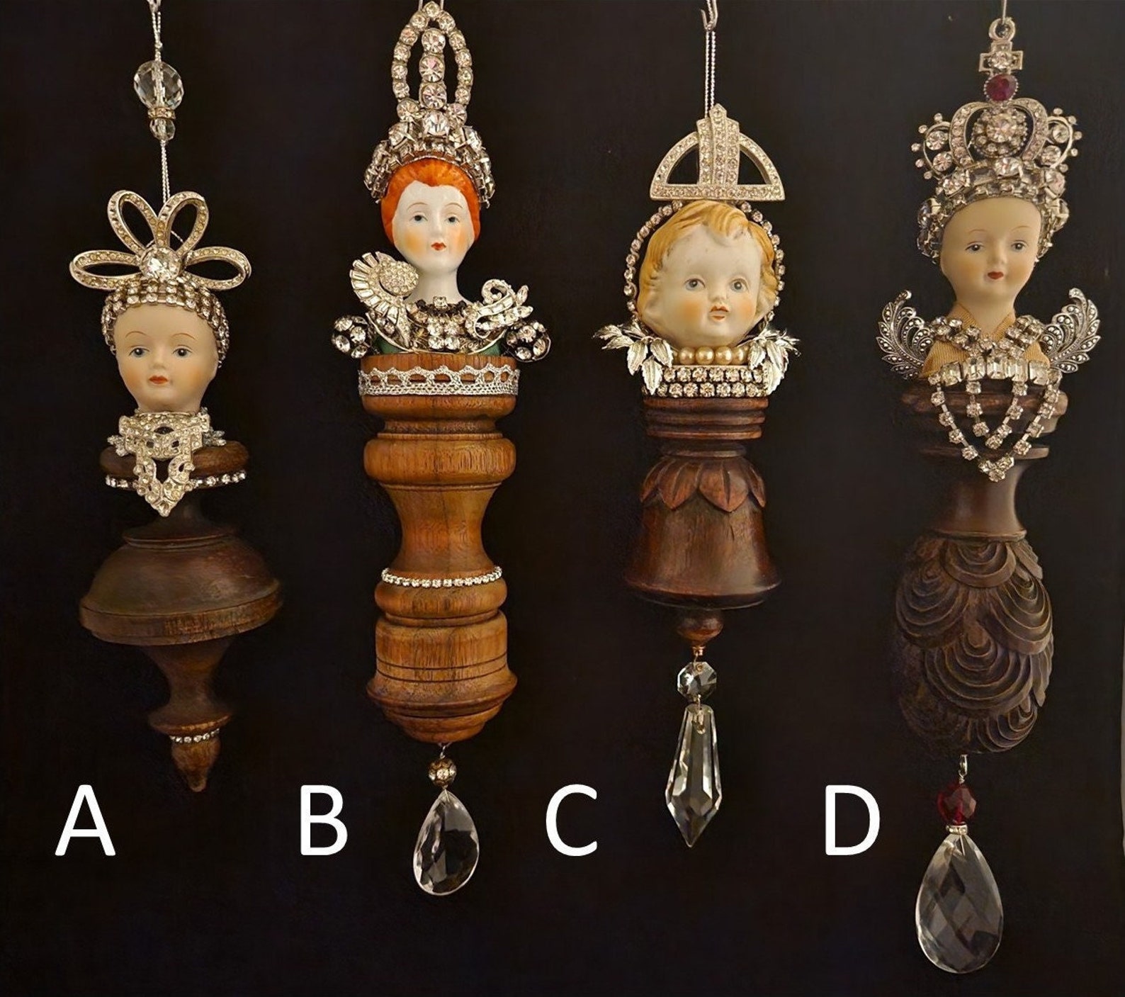 Vintage Mixed Media Assemblage Doll Head Ornaments Decorations Etsy