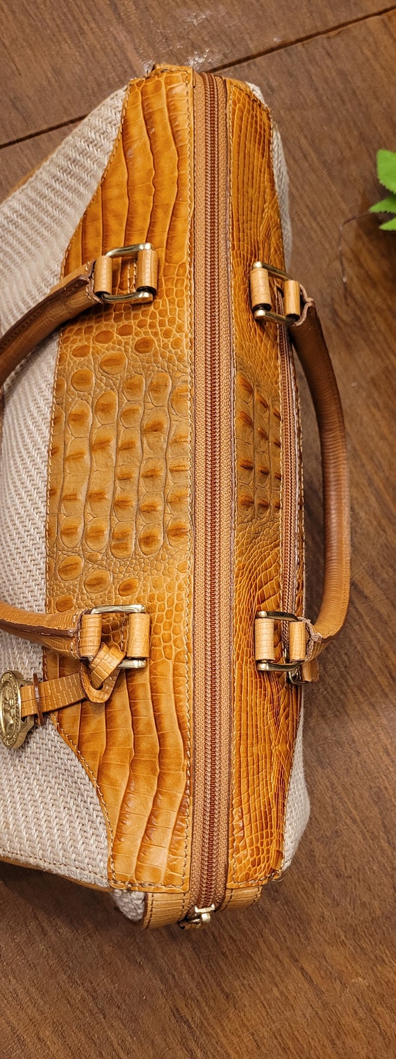 Brahmin tan crocodile embossed leather and woven … - image 4