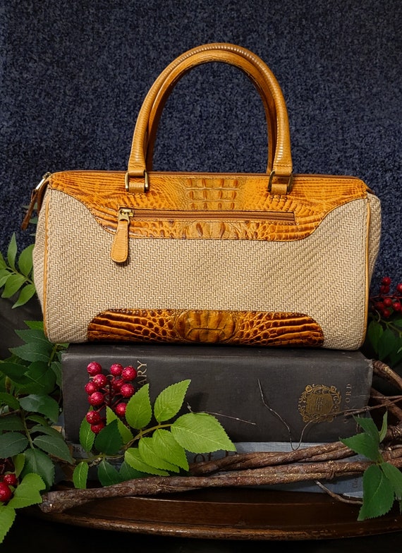 Brahmin tan crocodile embossed leather and woven … - image 2