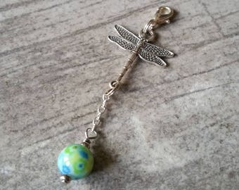 Silver Dragonfly Purse Charm Clip - Green Blue Backpack Bag Zipper Pull - Scissor Fob Remembrance Sympathy Ornament Suncatcher Birthday Gift