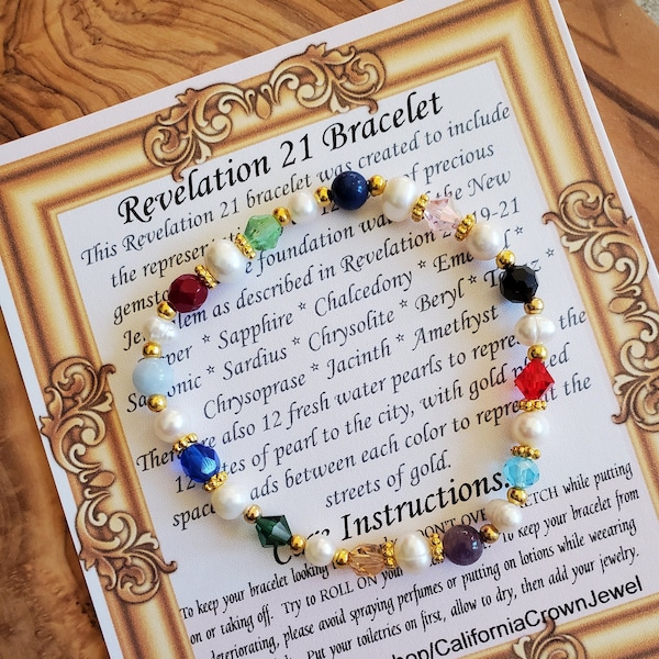 Revelation 21 Pearl Bracelet - Christian Jewelry - New Jerusalem Bracelet - Gemstone Gift for Mom - Gifts for Her - Fresh Water Pearls