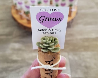 Wedding Party Favors / Bridal Shower Favors / Lavender Wine Cork Faux Succulent / Set of 12 Custom Favors / Personalized Tags / Mini Cactus