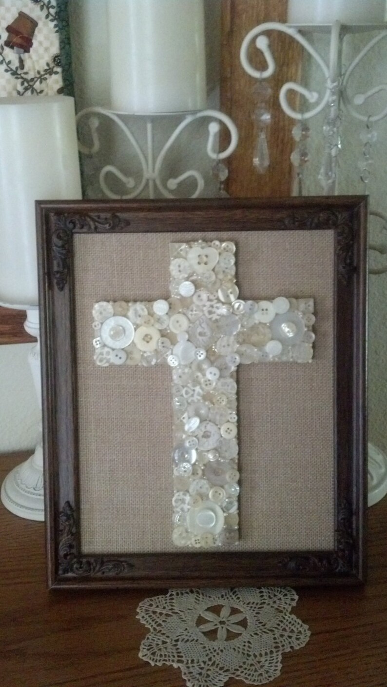 Home Decor Button Cross Framed Wall Art Religious Traditional Etsy