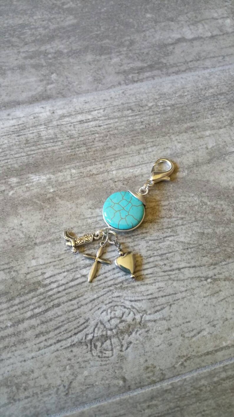 Silver Cross Purse Charm Turquoise Backpack Zipper Pull Western Boot Charm Scissor Fob Remembrance Sympathy Bag Clip Christmas Birthday Gift