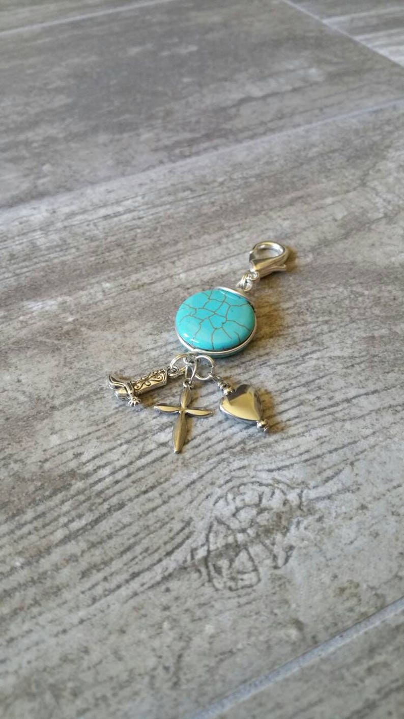 Silver Cross Purse Charm Turquoise Backpack Zipper Pull Western Boot Charm Scissor Fob Remembrance Sympathy Bag Clip Christmas Birthday Gift