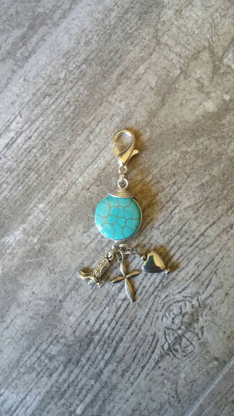 Silver Cross Purse Charm Turquoise Backpack Zipper Pull Western Boot Charm Scissor Fob Remembrance Sympathy Bag Clip Christmas Birthday Gift