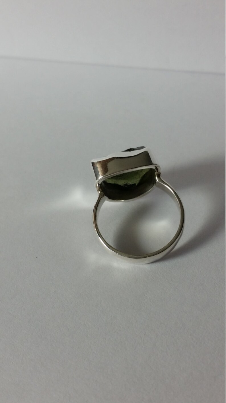 Sterling Silver Moldavite Ring Bezel Set Size 8