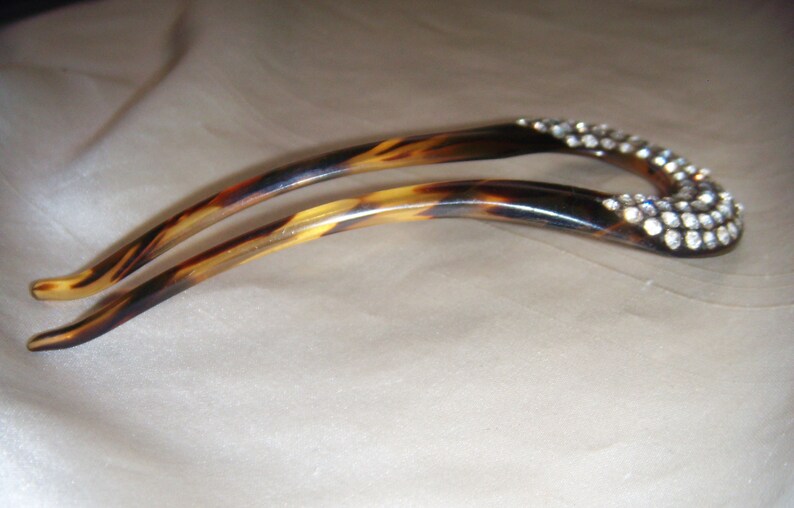 VINTAGE 1930s FAUX TORTOISESHELL Celluloid Glass Diamond Paste Two Pronged hair Comb Bridal Estate Jewellery