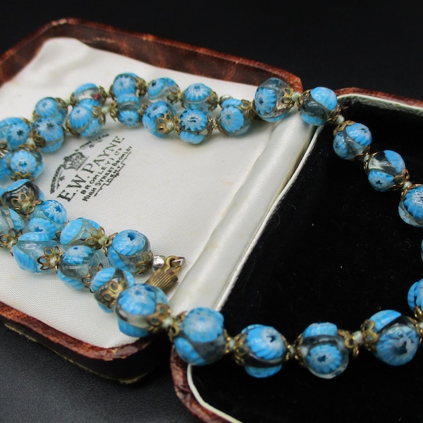 Vintage VENETIAN MURANO MILLEFIORI Hand Made Art Glass Beads Bridal Necklace Gift