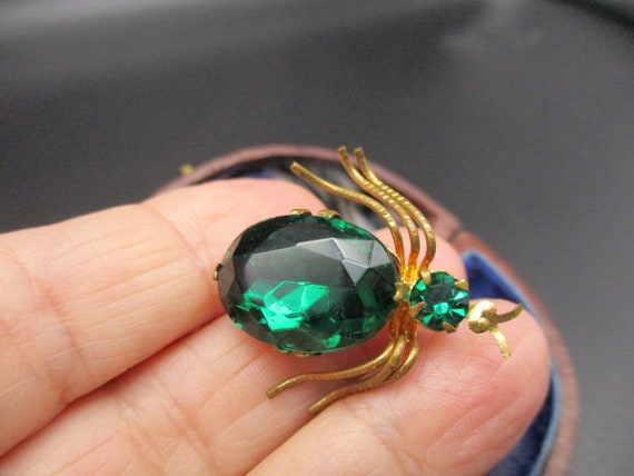 Antique 1920's Art Deco Gilt Metal Green Emerald … - image 4