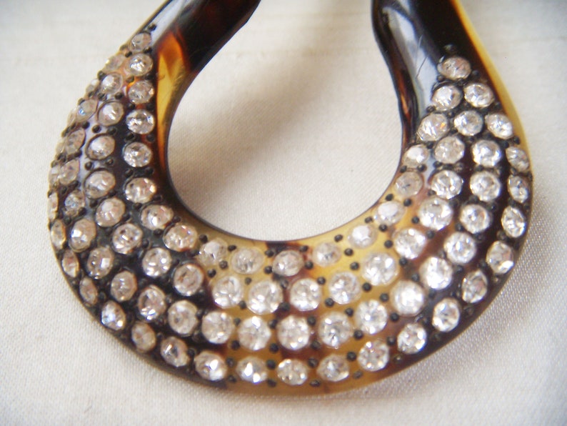 VINTAGE 1930s FAUX TORTOISESHELL Celluloid Glass Diamond Paste Two Pronged hair Comb Bridal Estate Jewellery