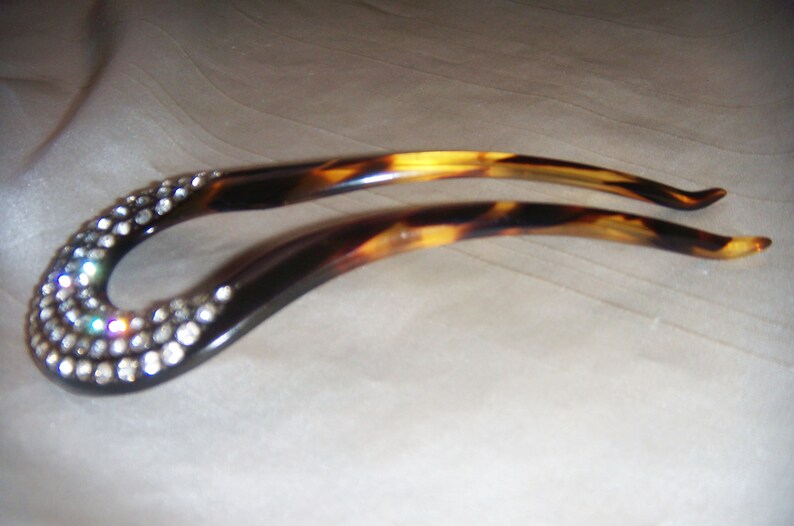 VINTAGE 1930s FAUX TORTOISESHELL Celluloid Glass Diamond Paste Two Pronged hair Comb Bridal Estate Jewellery