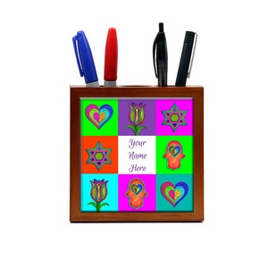 Personalized Judaica Pencil Holder: Bat Mitzvah Gift, Jewish Home Decor