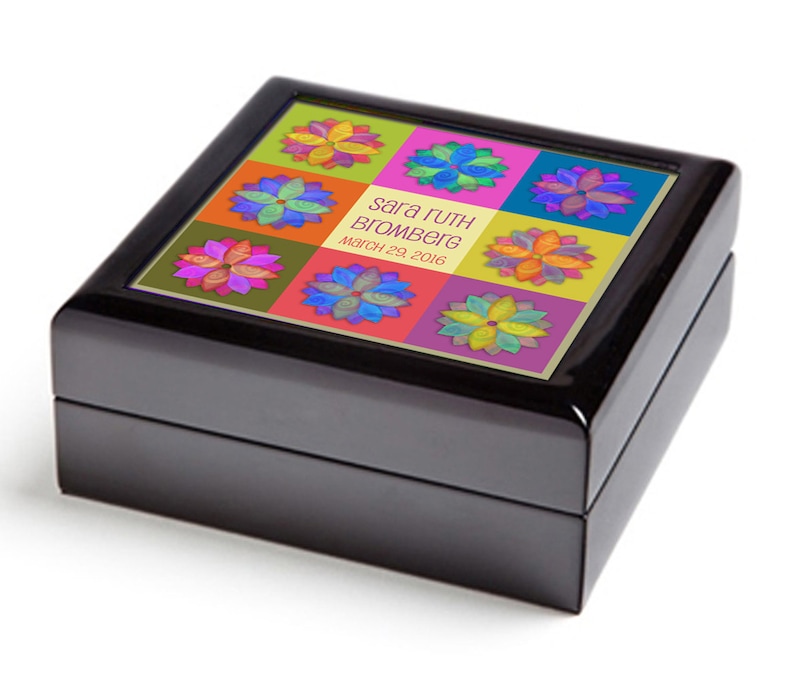 Personalized Bat Mitzvah gift keepsake box flowers jewelry