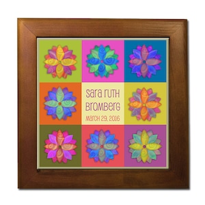 Personalized Bat Mitzvah Gift: Floral Hamsa Ceramic Tile, Jewish Home Decor
